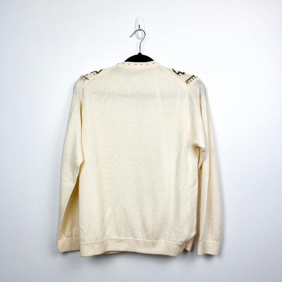 Vintage Lambswool Angora Blend Beaded Fall Leaf Cardigan in Off White - Picture 11 of 12